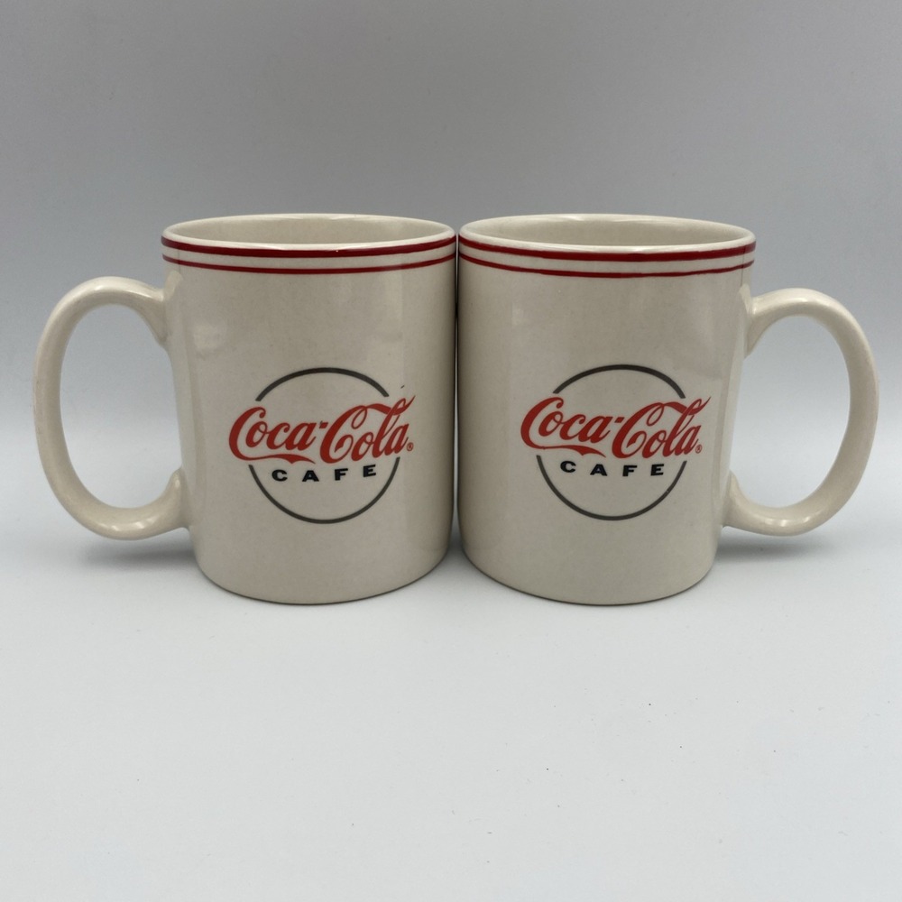 Lot Set of 2 Coca-Cola Cafe Mug White Red Coffee Cup Mug Gibson 2003 - Picture 1 of 9